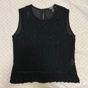 Black silk with sequins and beaded sleeveless top